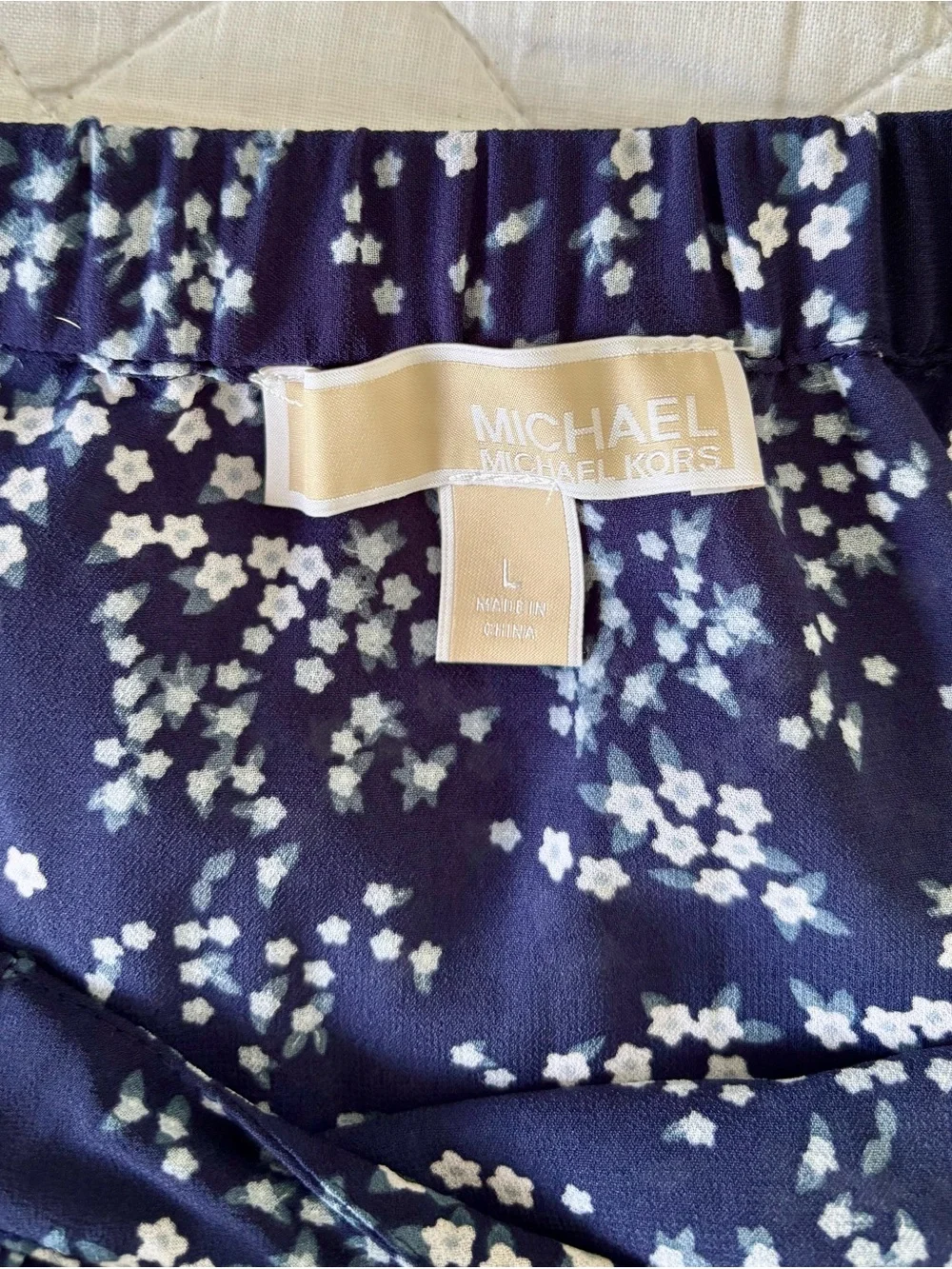 Michael Kors Navy and White Floral Cold-Shoulder Halter Top